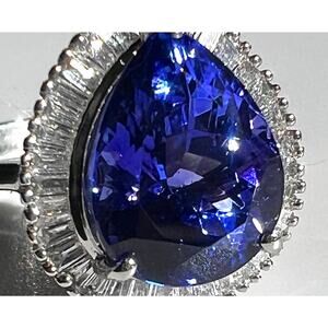 AAAA Tanzanite Diamond Ring Platinum 3 Carat Pear Halo E/F VS Certified Size 7